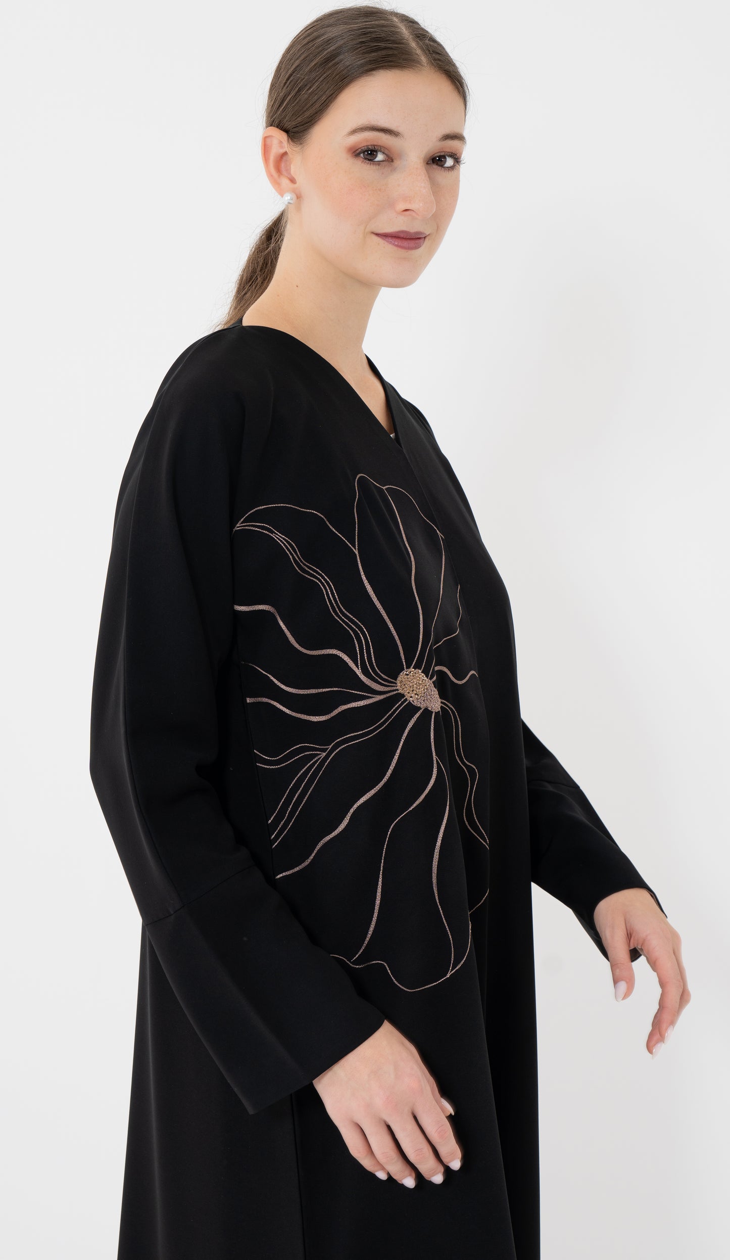 Floral Embroidery With Thread And Bead Embellishment