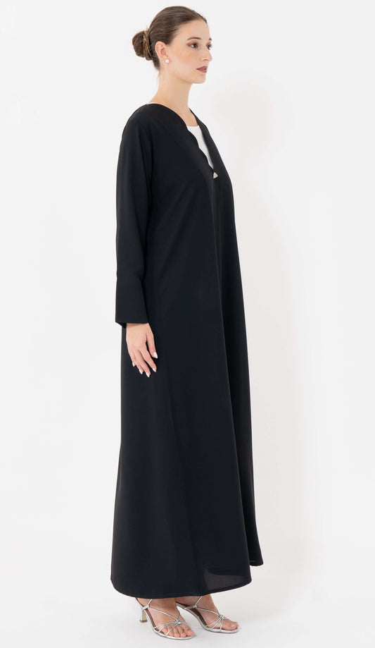 Sada Black Abaya With Curve Cut Neck Pattern