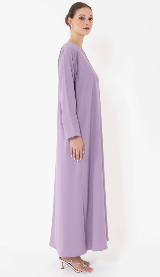 Sada Purple Abaya With Curve Cut Neck Pattern