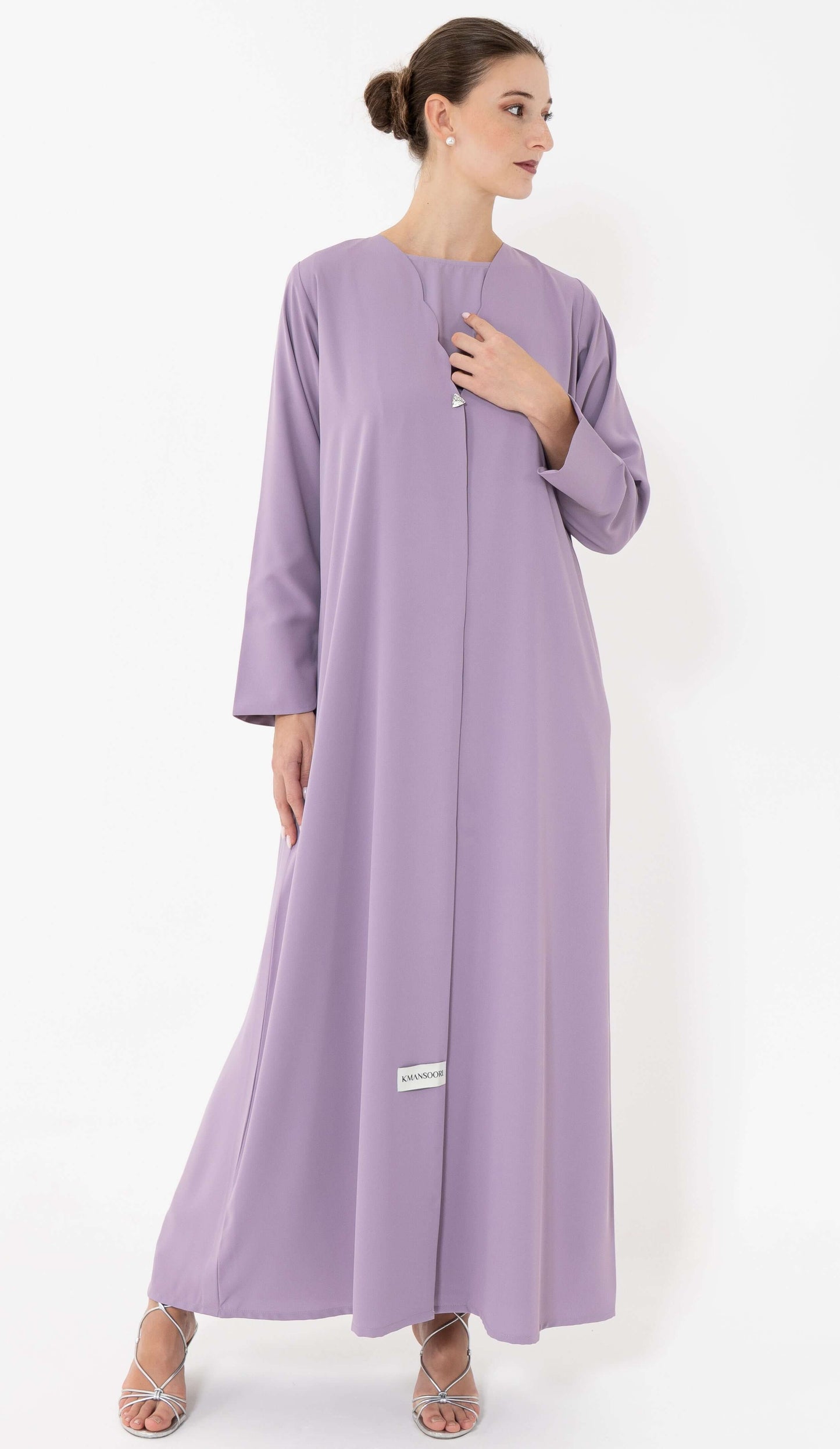 Sada Purple Abaya With Curve Cut Neck Pattern