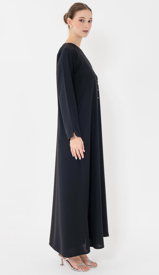 Designed Overlap Abaya With Buttons Detailing