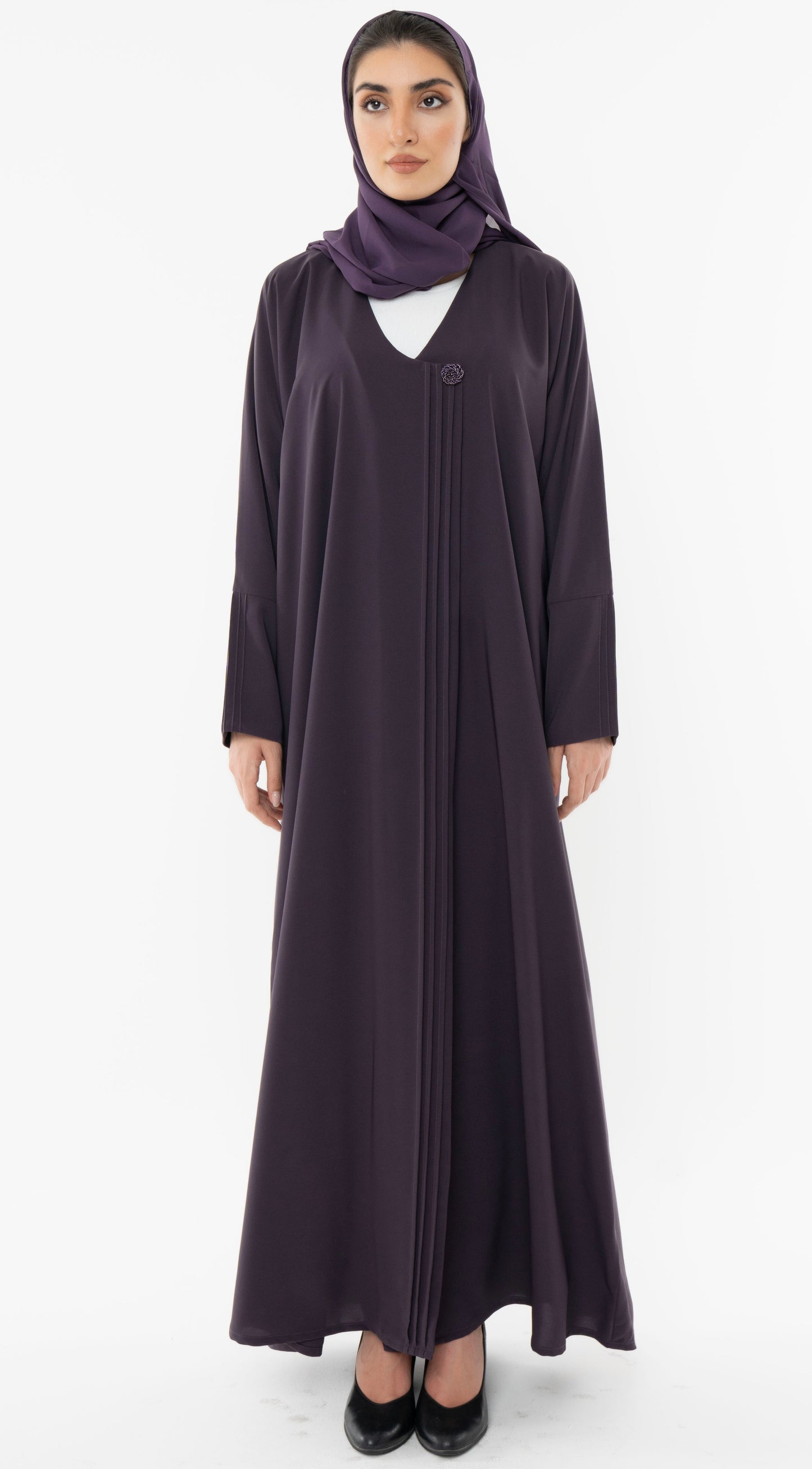 Curve Neck Overlap Abaya With Beautiful Handwork Button