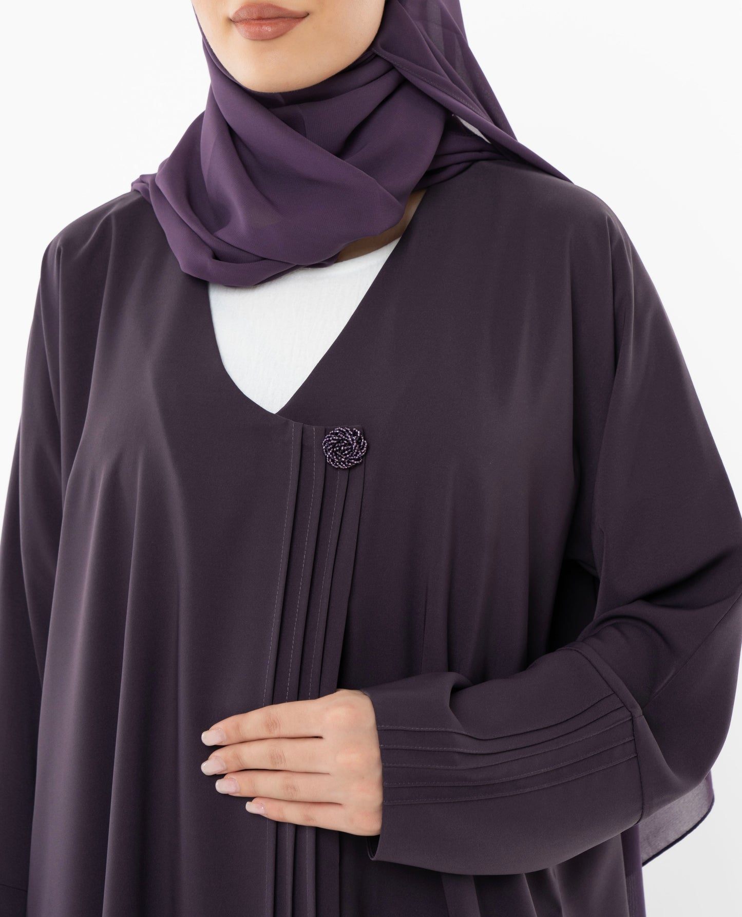 Curve Neck Overlap Abaya With Beautiful Handwork Button