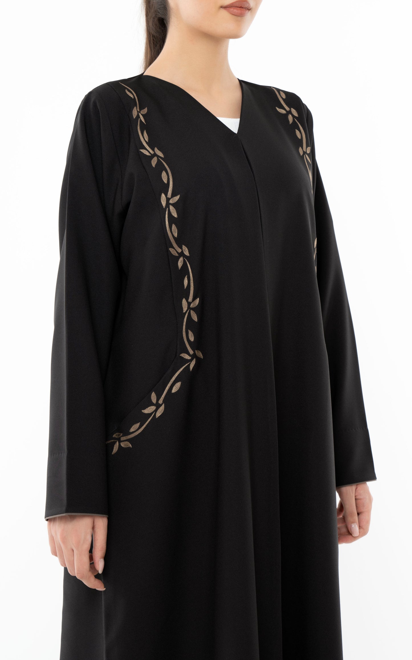 Floral Embroidered Abaya With Pockets