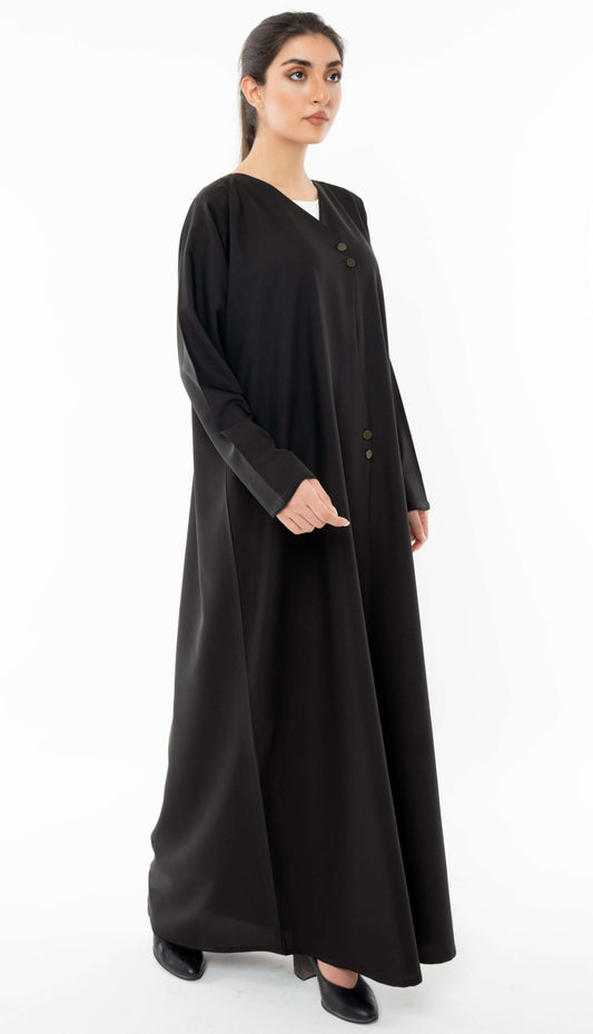 Black Curve Designed Overlap Abaya With Button Detailing