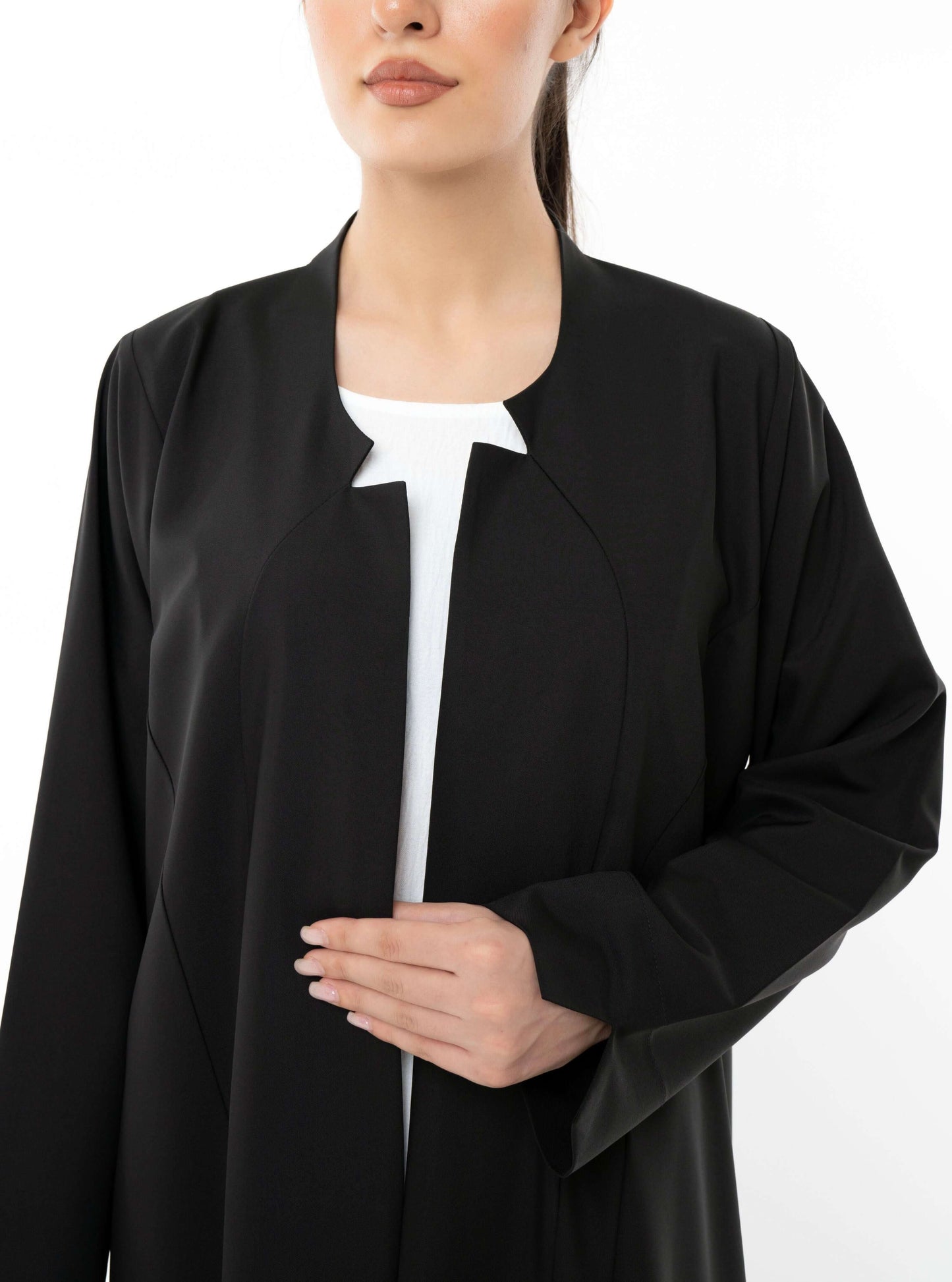 Sada Black Abaya With Curve Cut Design