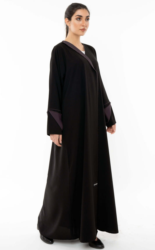 Black Colorblock Overlap Abaya With One Side Collar And Folded Sleeves