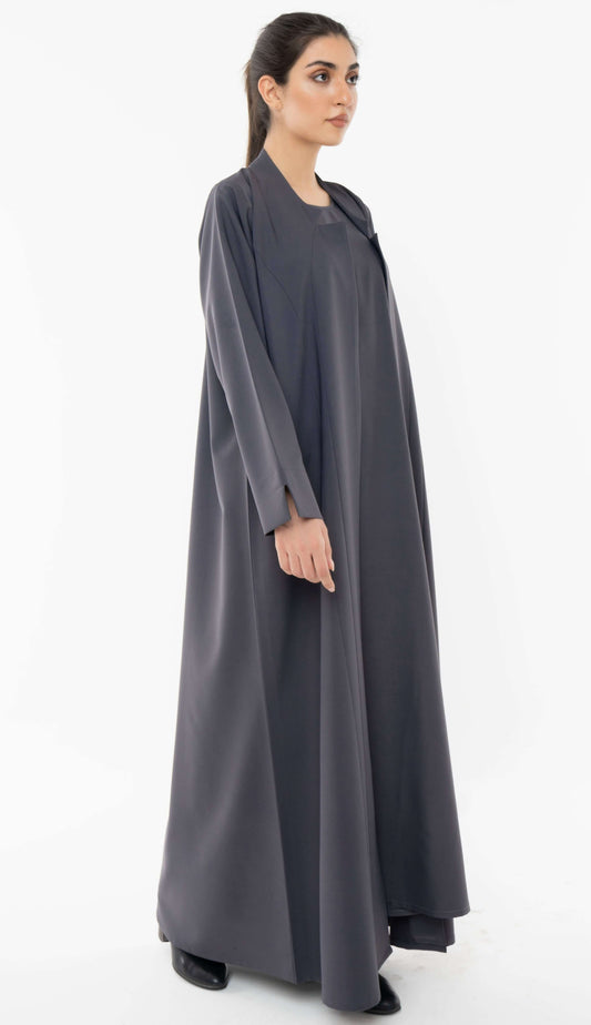 Sada Grey Abaya With Curve Cut Design