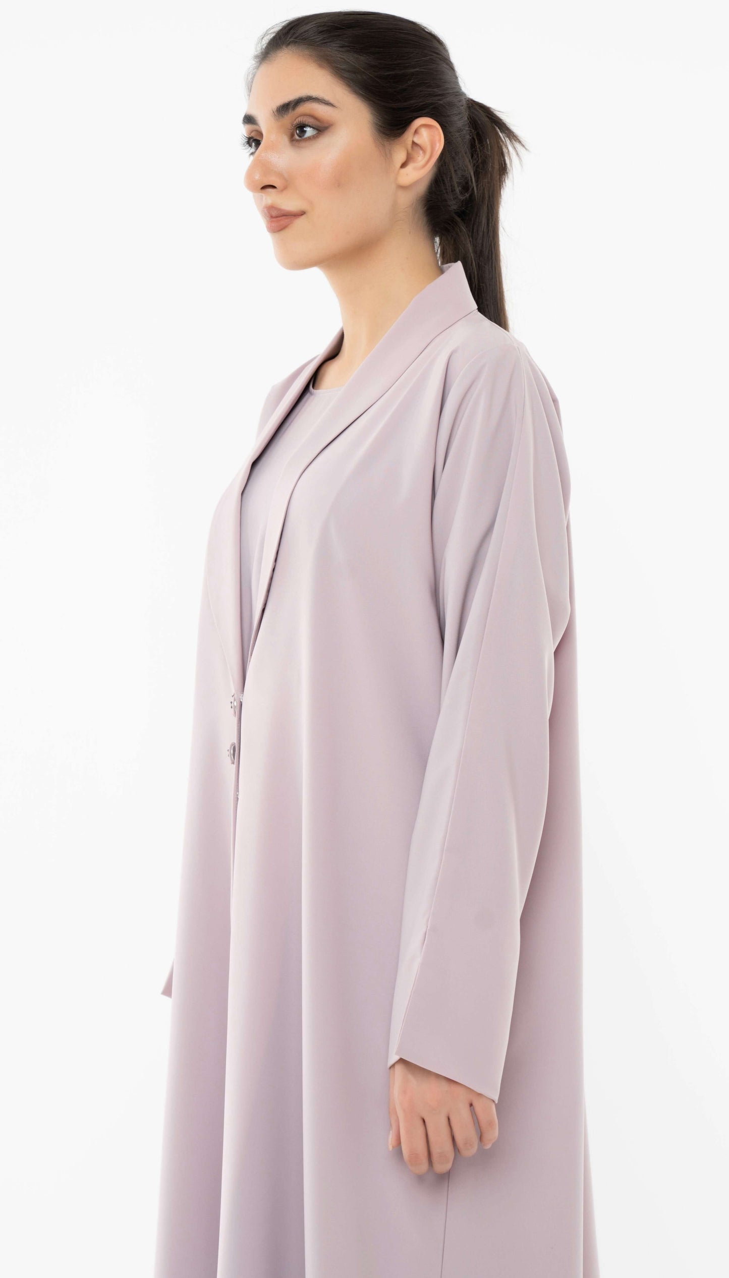 Stylised Collar Design Pink Abaya With Hand Work Button Detailing