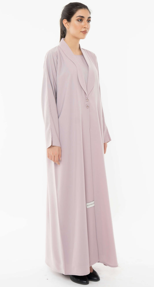 Stylised Collar Design Pink Abaya With Hand Work Button Detailing