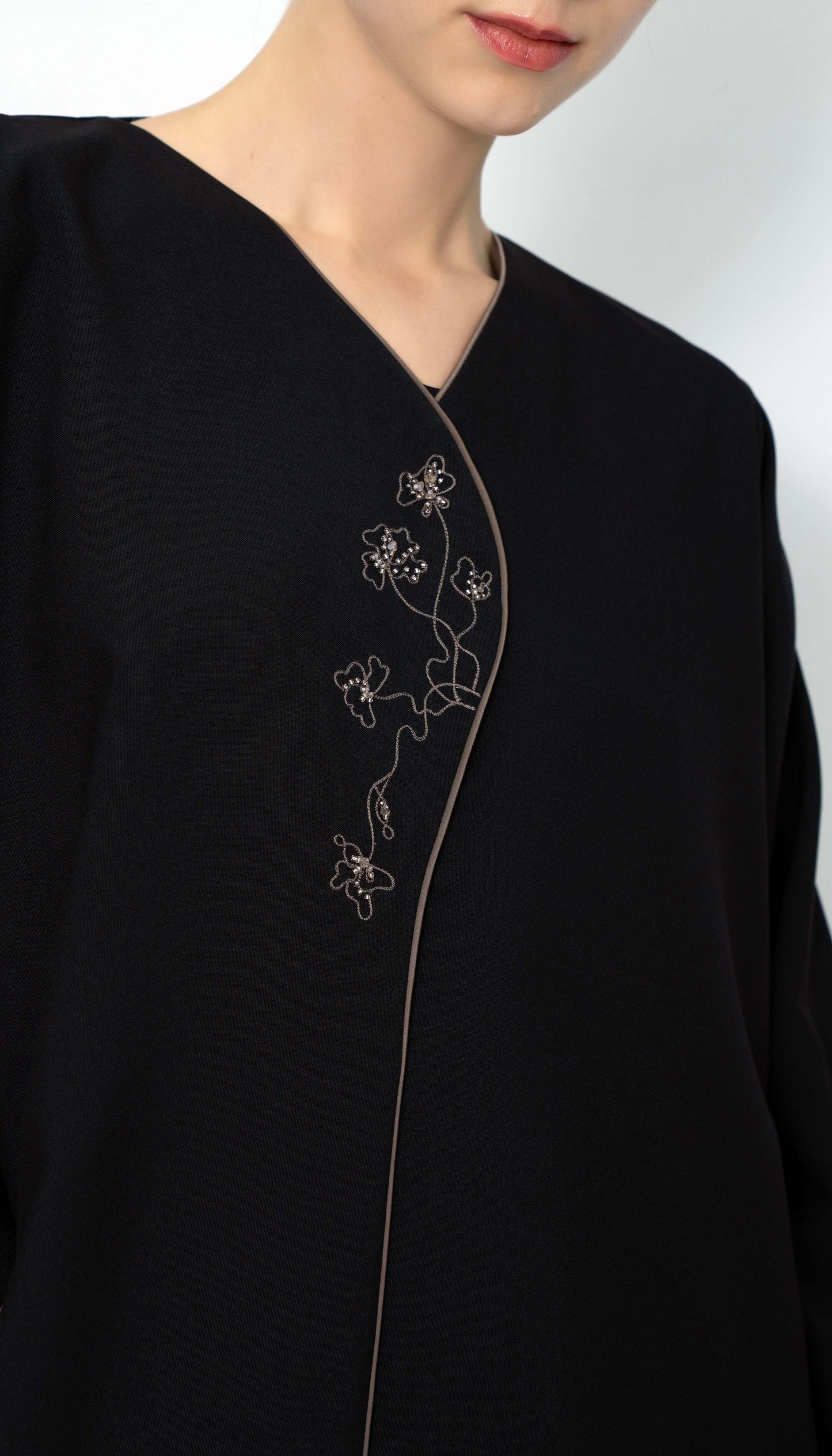 Black Overlap Abaya With Color Floral Embroidery Design