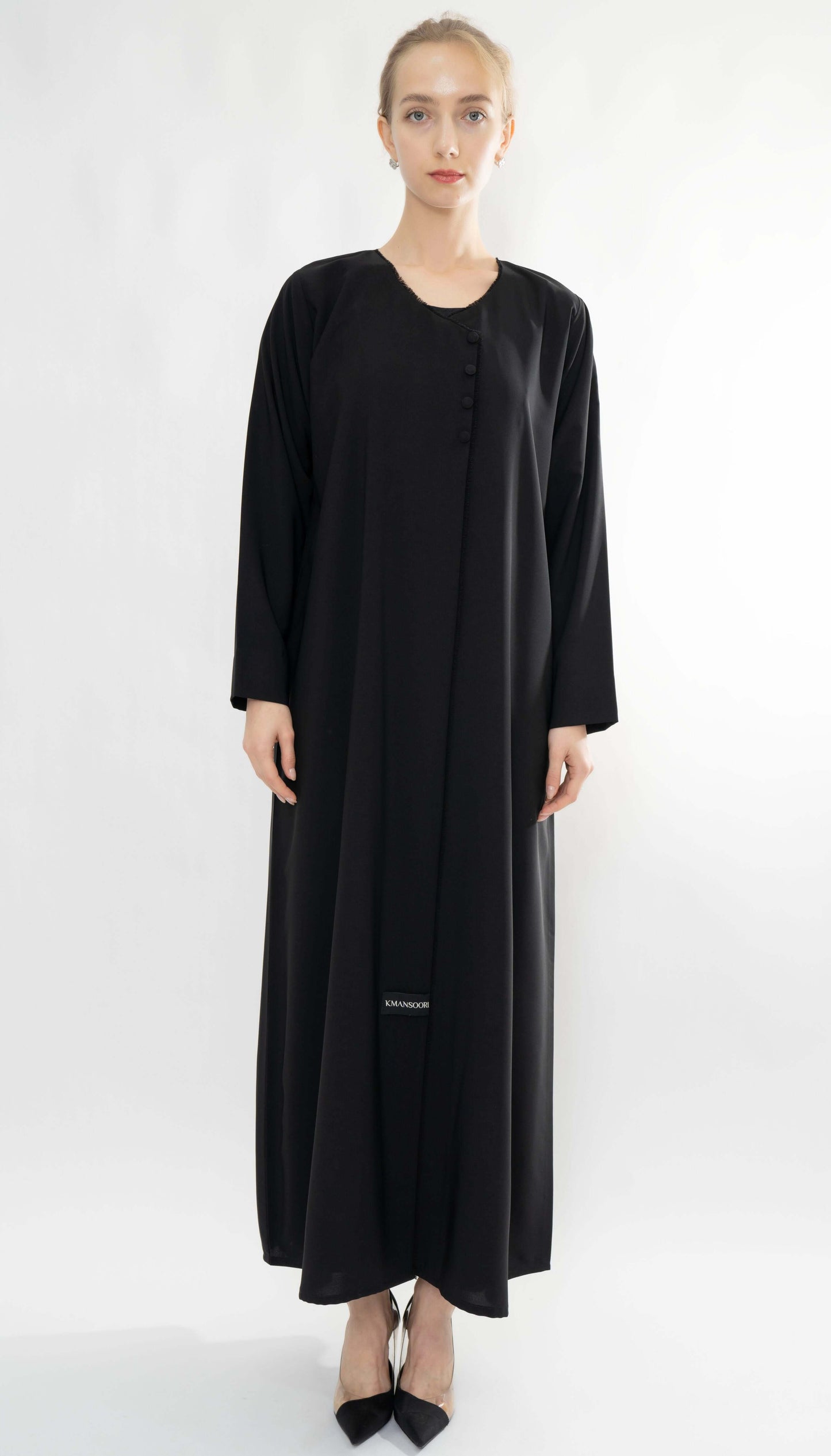 Overlapped Black Abaya With Button Detailing