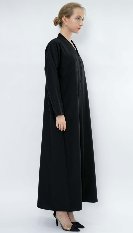Black High Neck Abaya With Embroidery Enriched With Bead Work