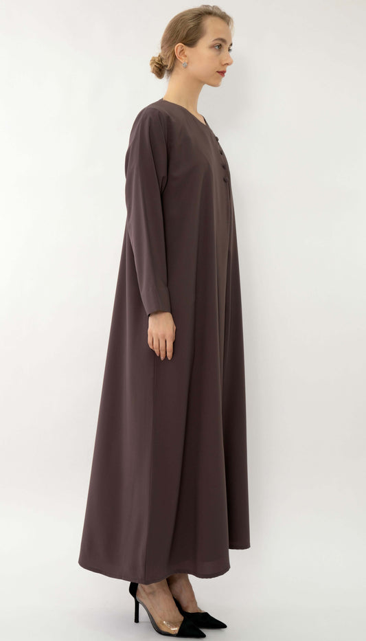 Overlapped Brown Abaya With Button Detailing