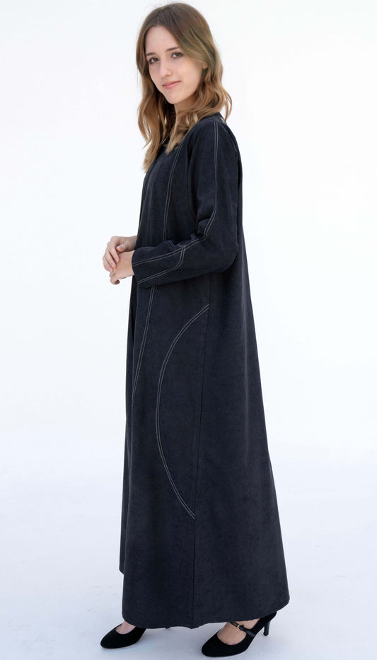 Simple Abaya With Double Stitch Line Design Detailing
