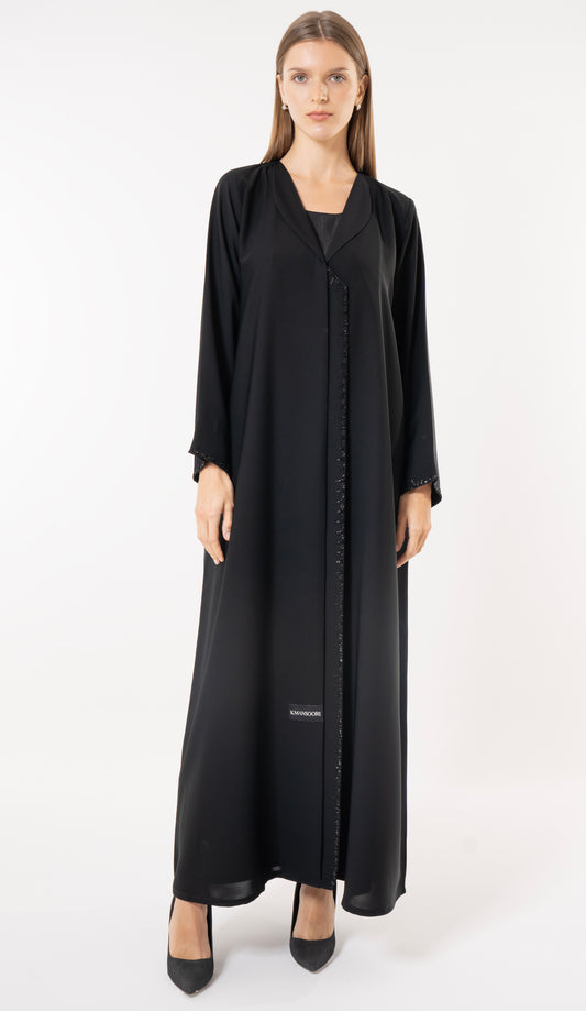 Black Collar Abaya With Handworked Front Detailing