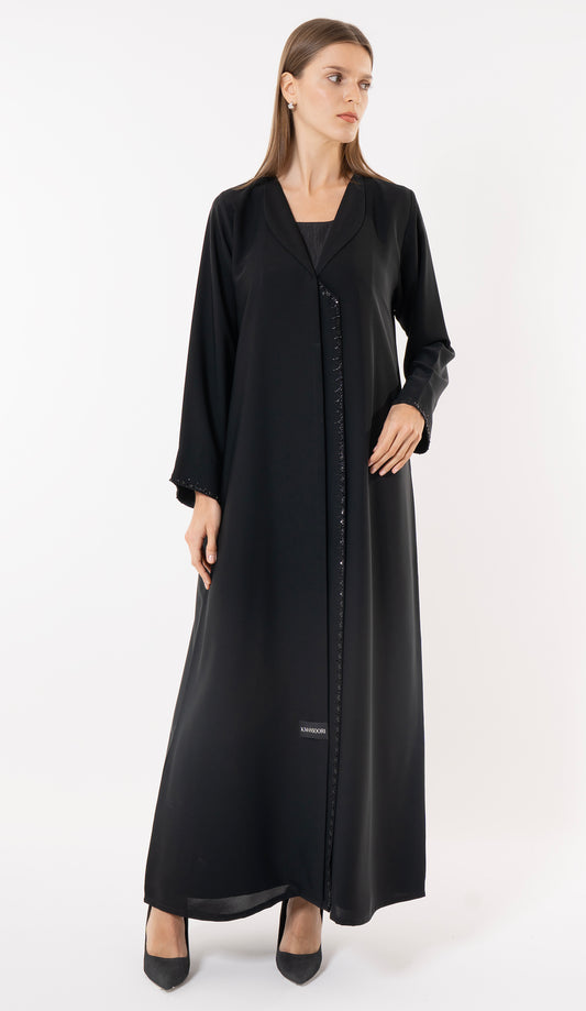 Black Collar Abaya With Fine Handwork Detailing