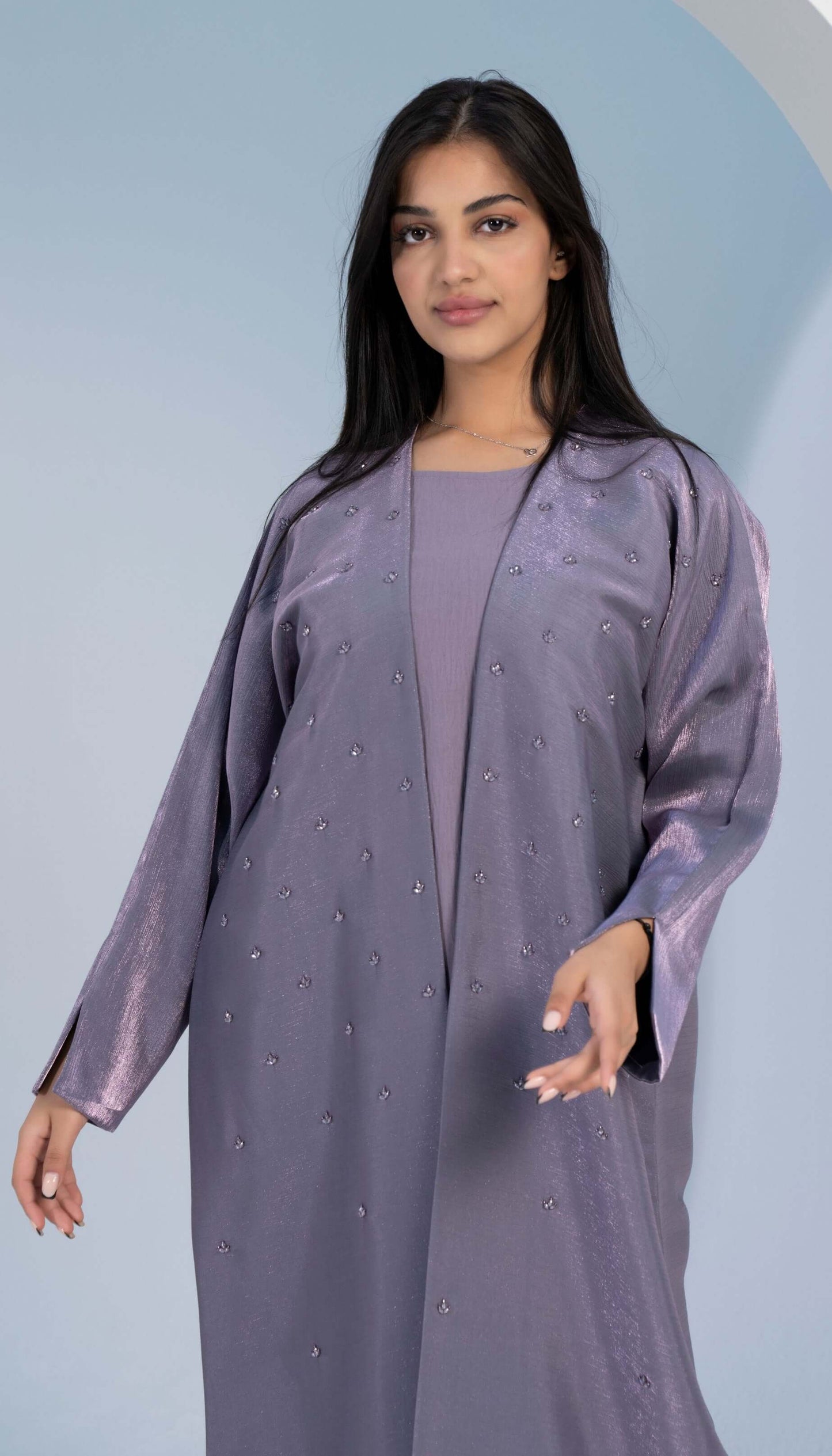 Purple Bisht Abaya with Delicate Embellishments Throughout