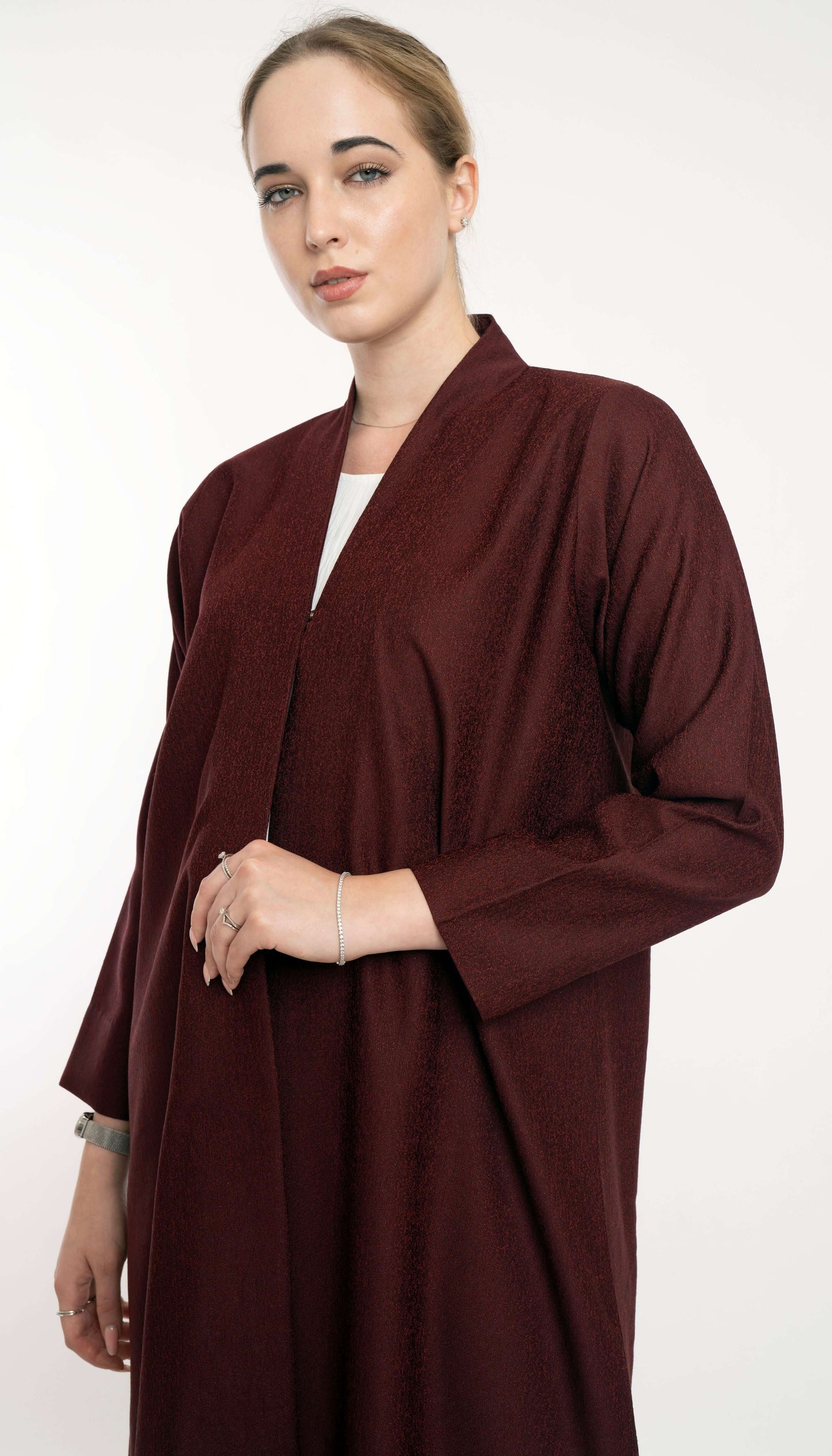 Beautiful Simple High Neck Maroon Abaya