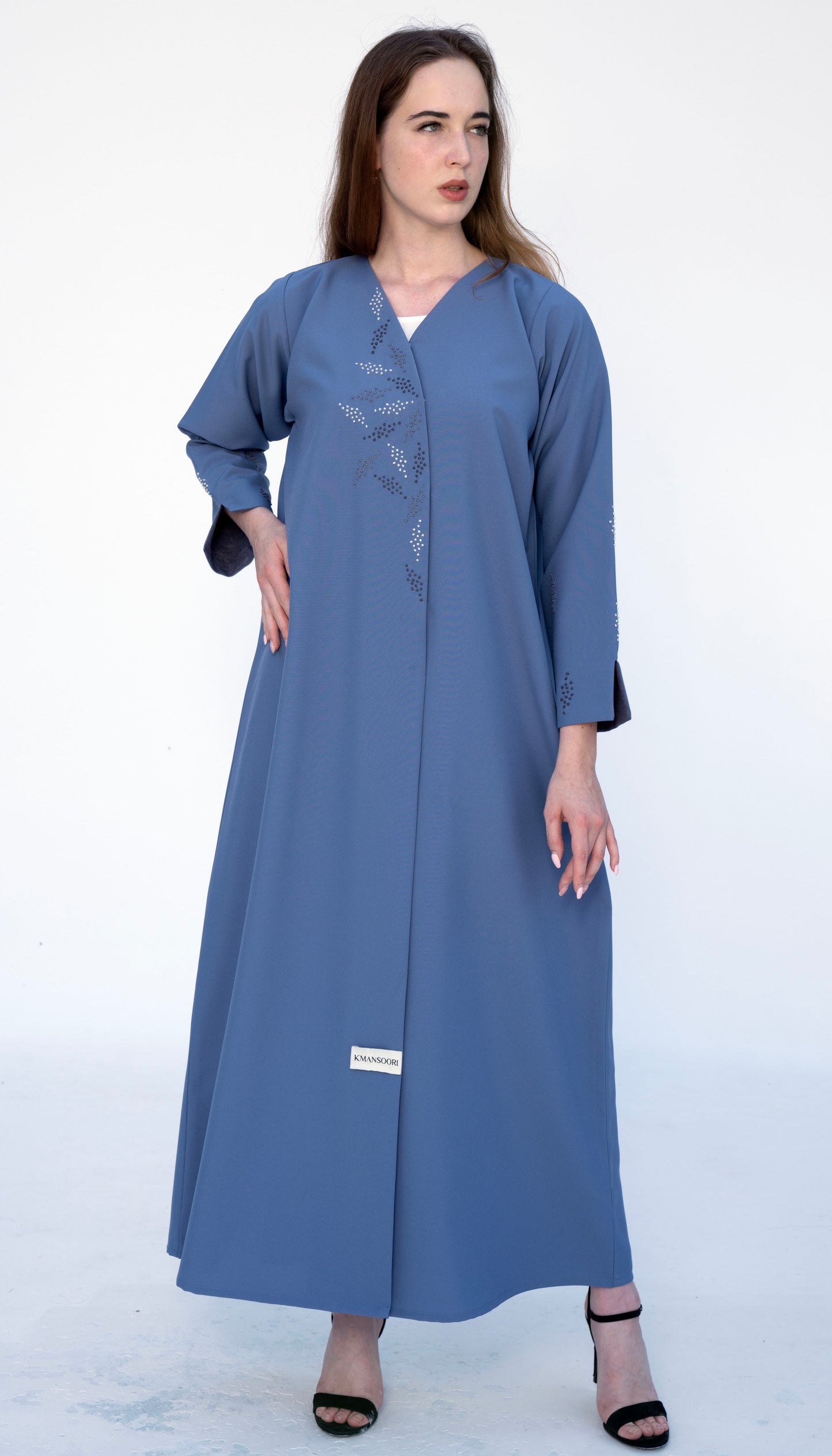 Overlap Abaya With Colourful French Knot Embroidered Detailing