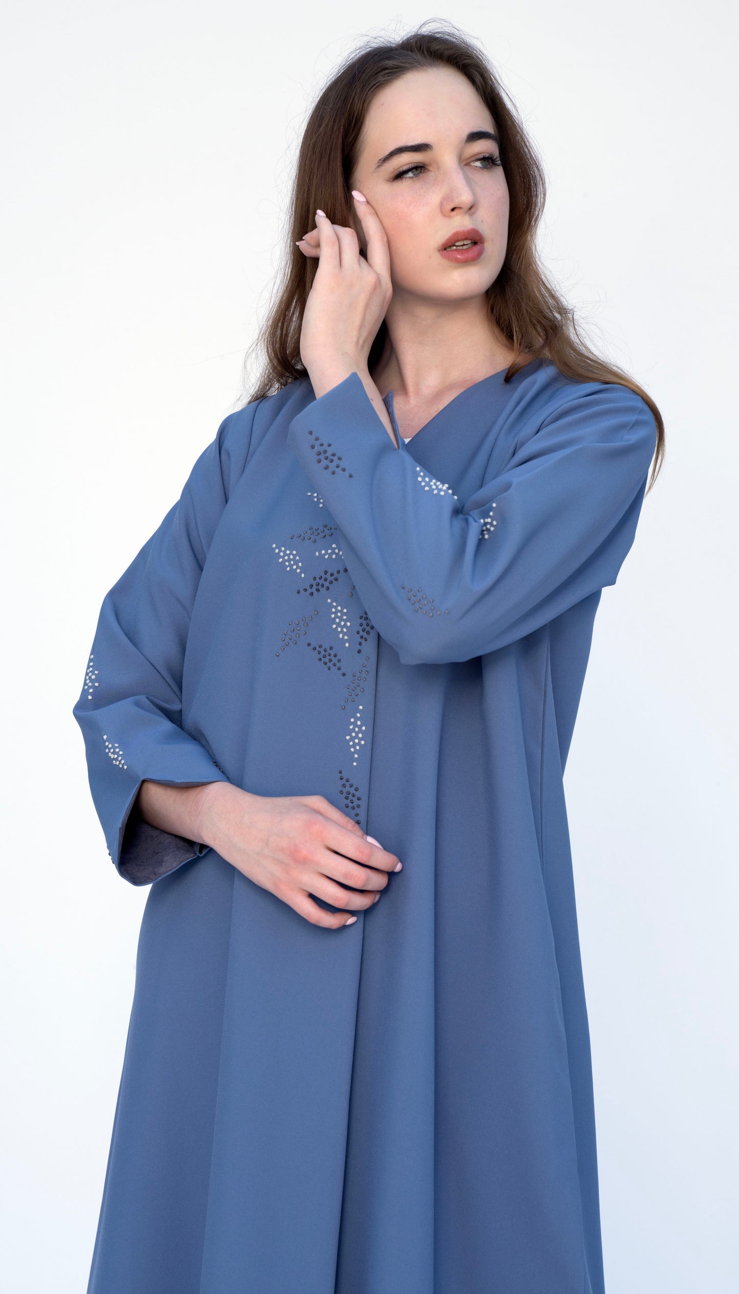 Overlap Abaya With Colourful French Knot Embroidered Detailing