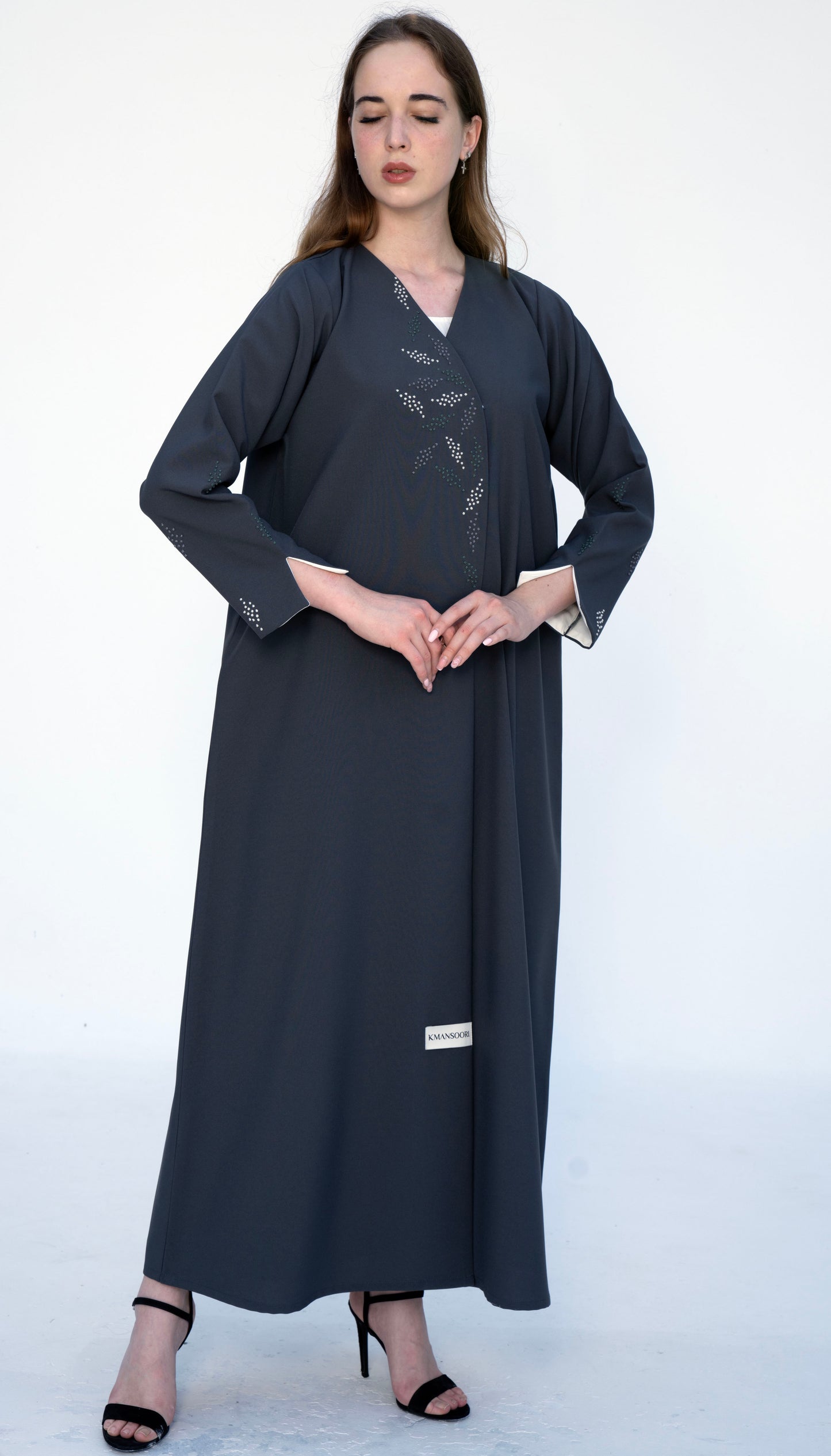 Overlap Abaya With Colourful French Knot Embroidered Detailing