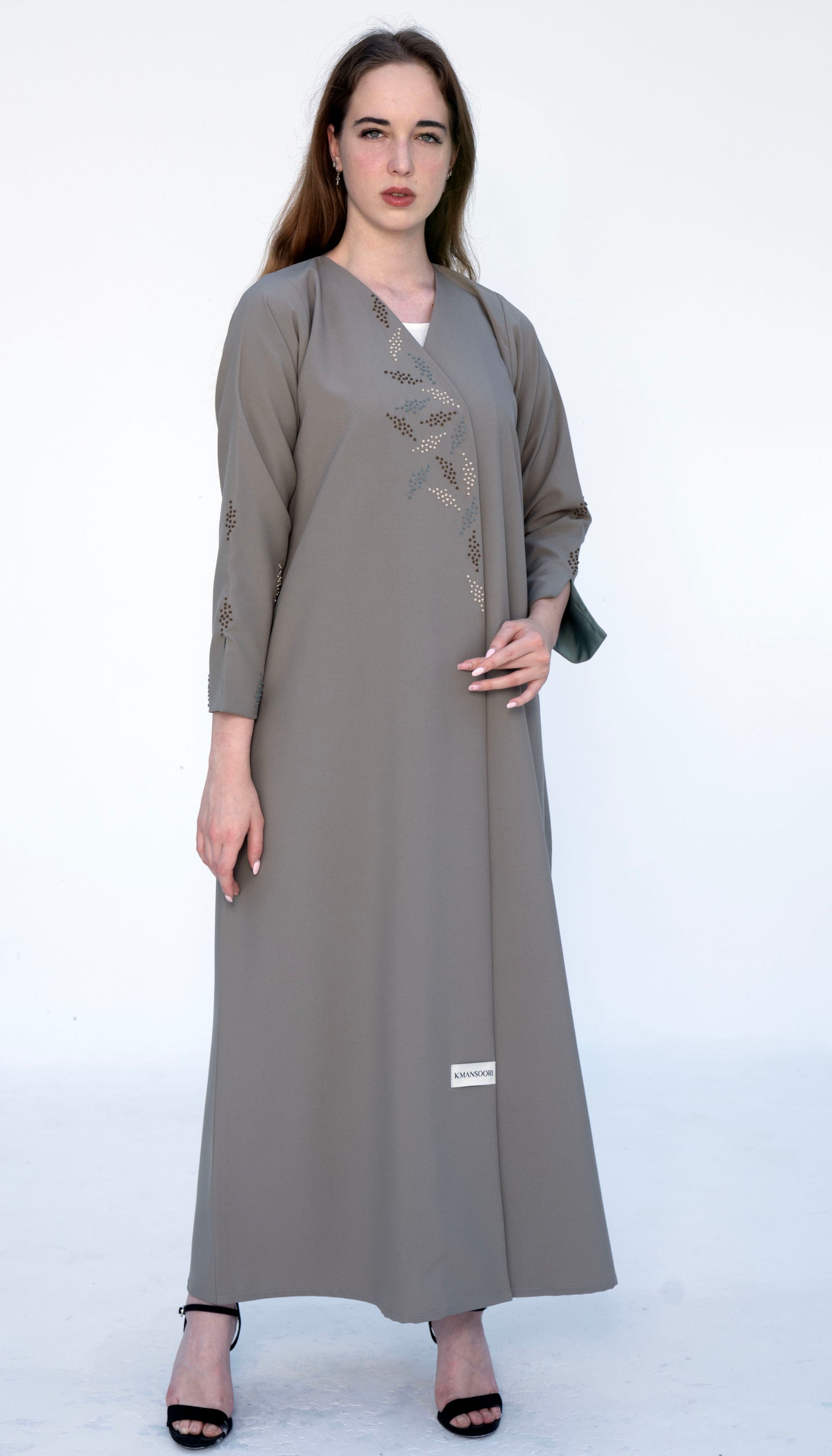 Overlap Abaya With Colourful French Knot Embroidered Detailing