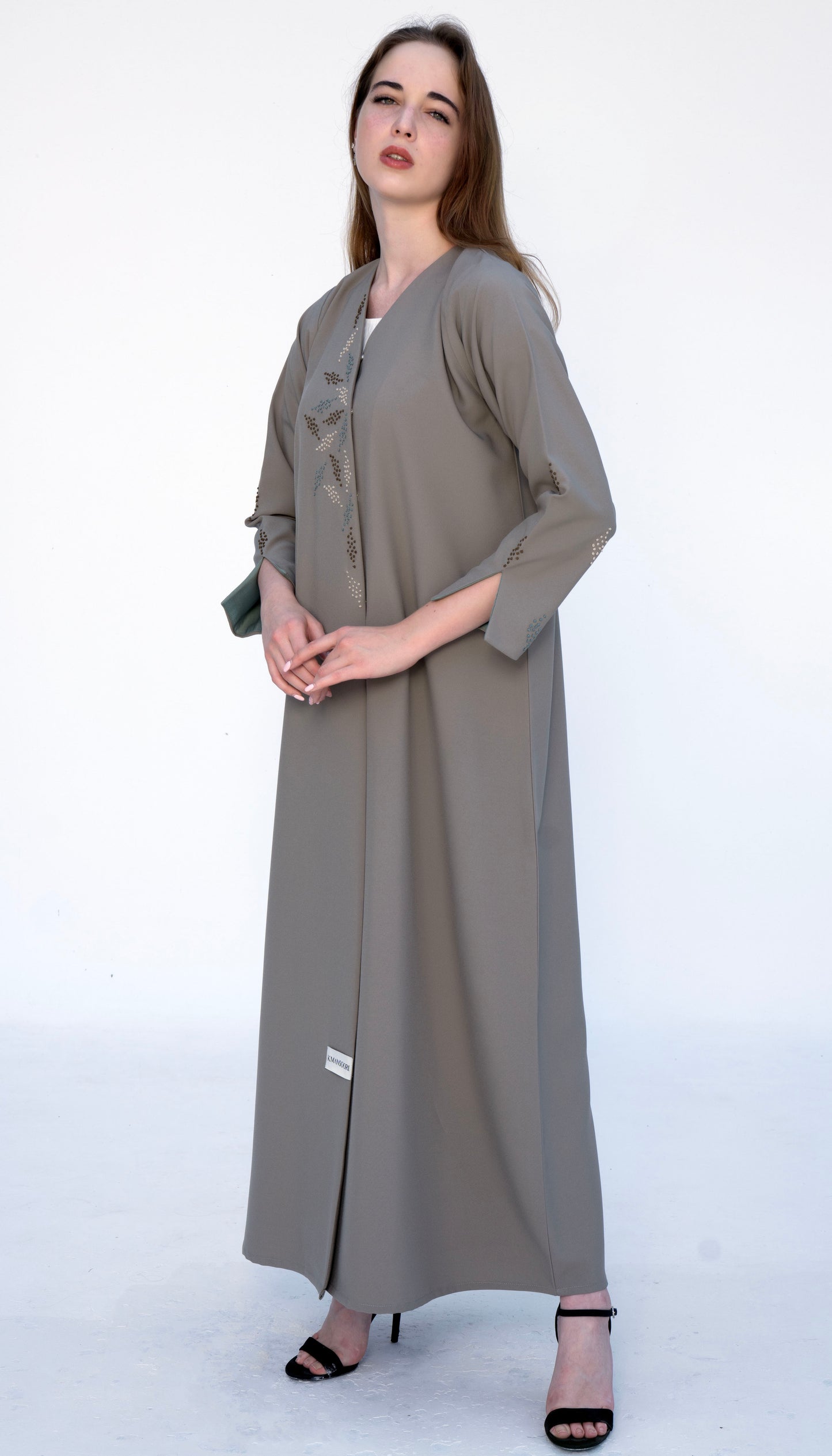 Overlap Abaya With Colourful French Knot Embroidered Detailing