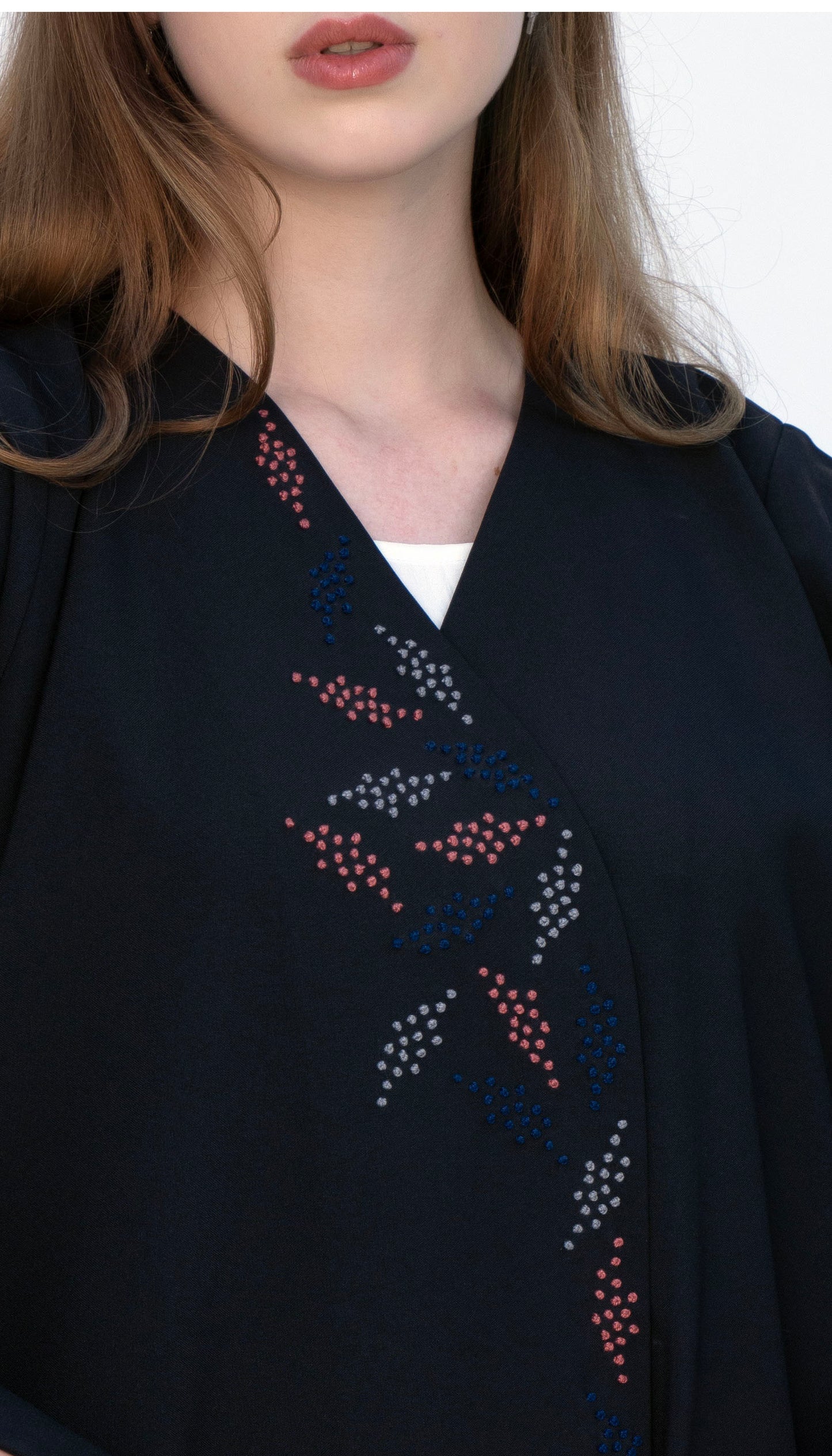 Overlap Abaya With Colourful French Knot Embroidered Detailing