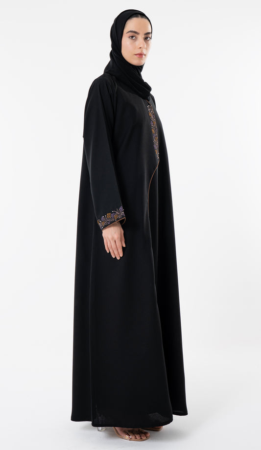 Abaya With Different Style Pattern And Enhanced With Embroidery Detailing