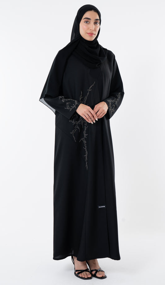 Black Abaya With Knot Embroidery Design On Front And Sleeve