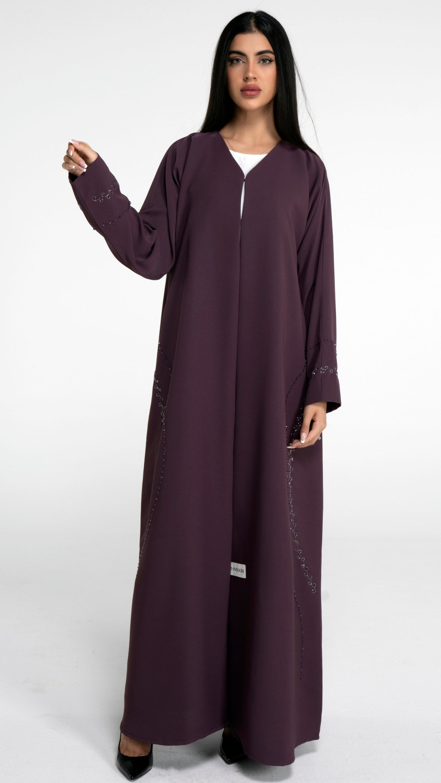 Purple curve design embellished abaya