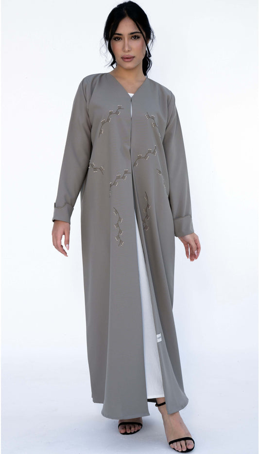 Sea Green Floral Thread Embroidery On Front And Folded Sleeve Pattern