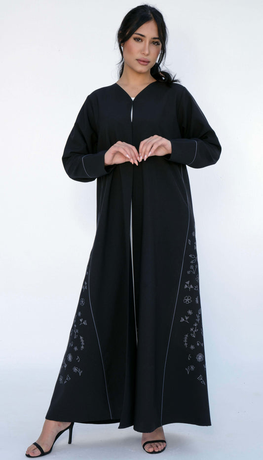 Simple Floral Embroidery On Both Sides With Piping Detailing