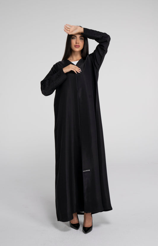 Black Abaya for women with thread floral embroidered sleeves online