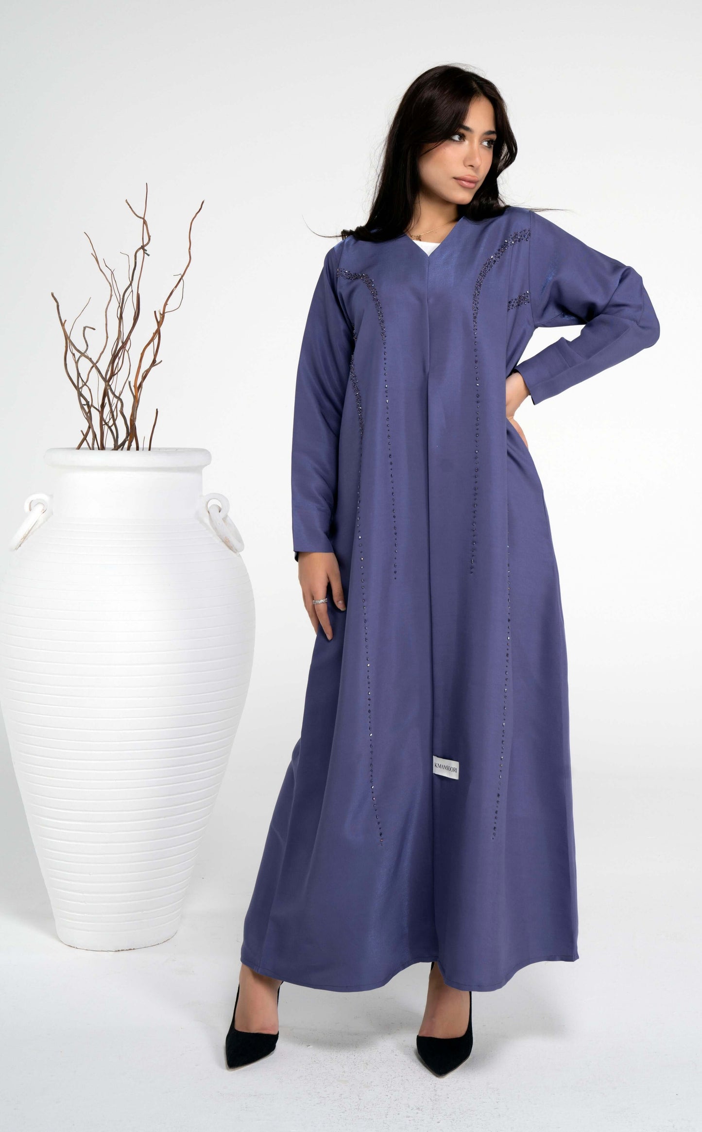 Princess Line Bead Embellishment on Blue Abaya