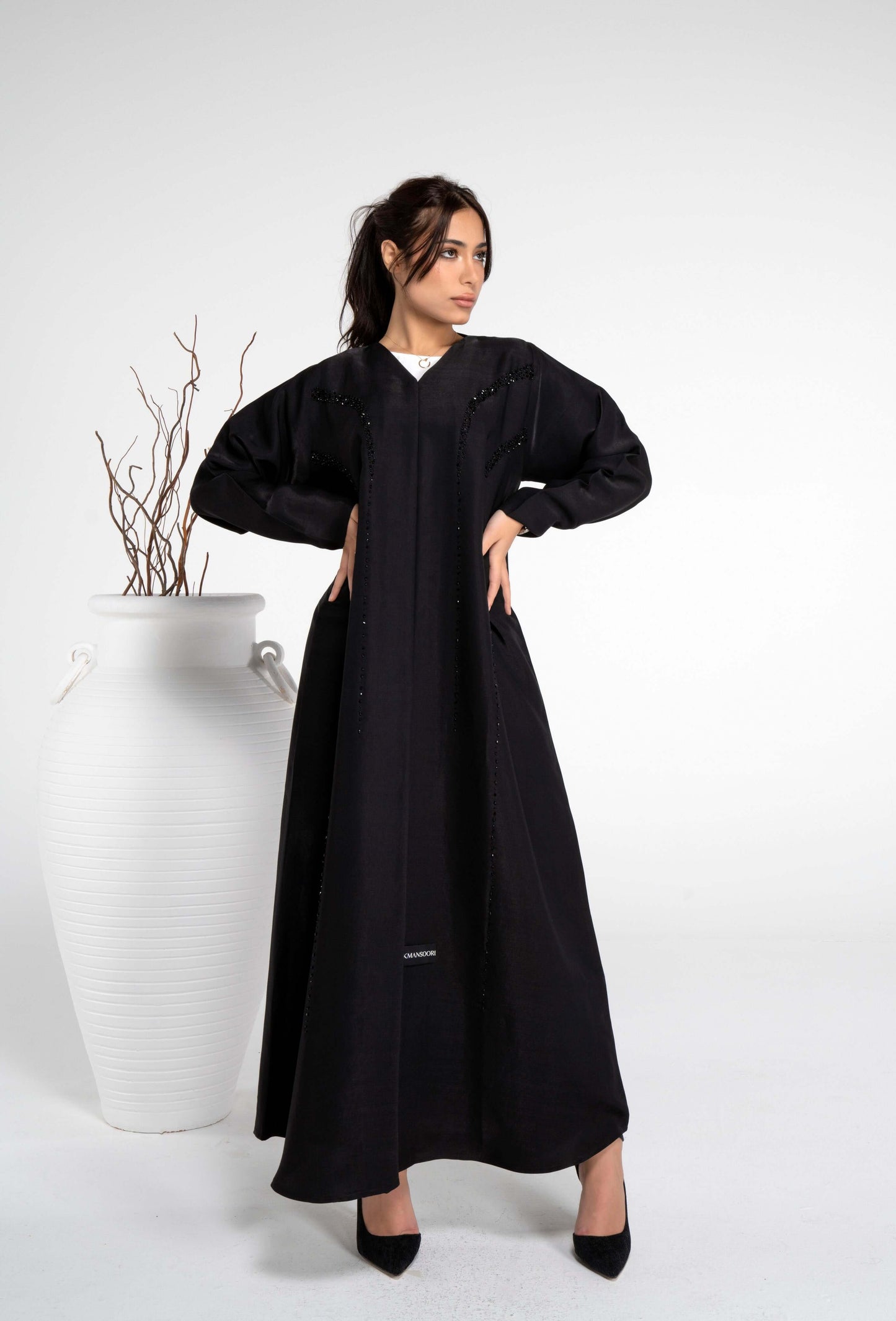 Abaya with bead embellishment