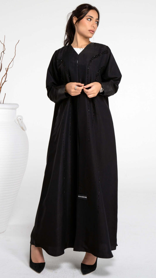 Princess line black abaya with line bead embellishment