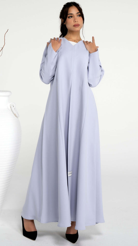 Sada light grey abaya with stylized pattern sleeve