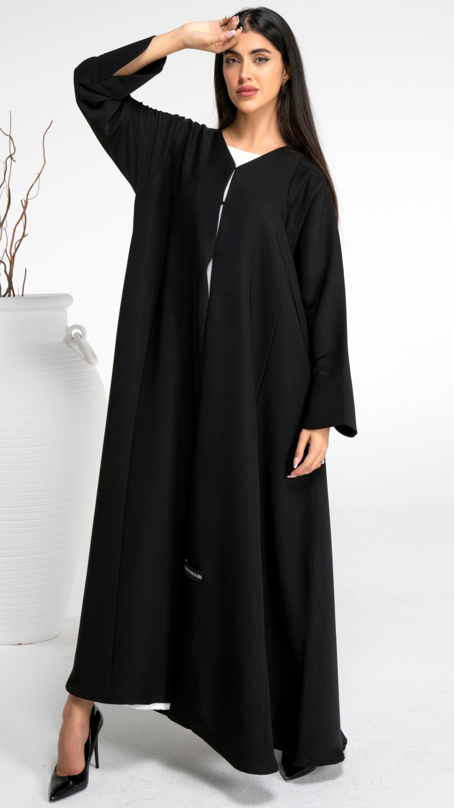 Black sada abaya in curve design cut sleeve