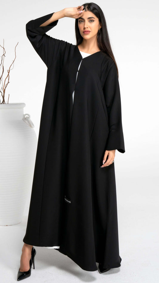 Black sada abaya in curve design cut sleeve