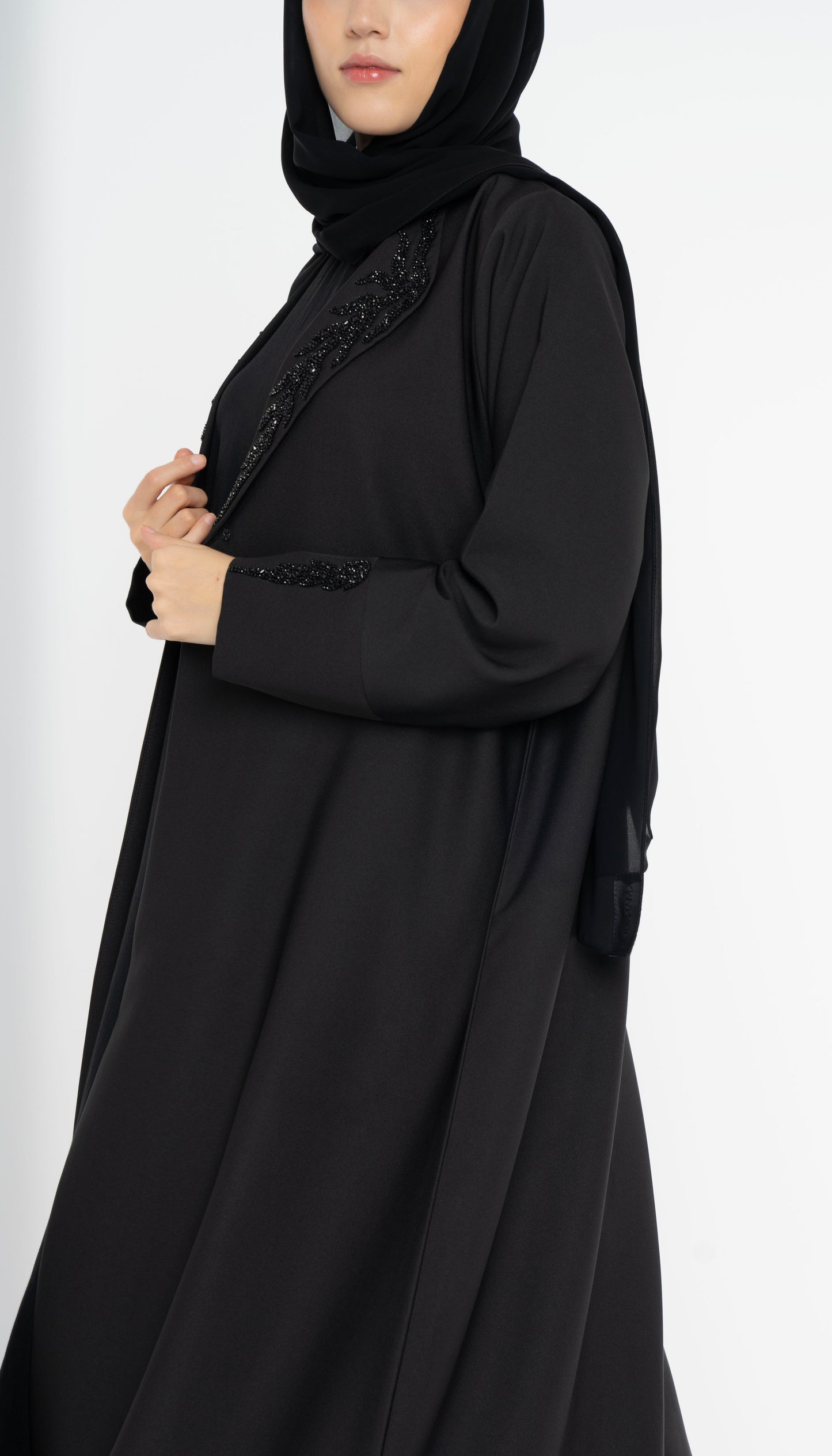 Collar Abaya With Handwork Detailing On Sleeves And Collar