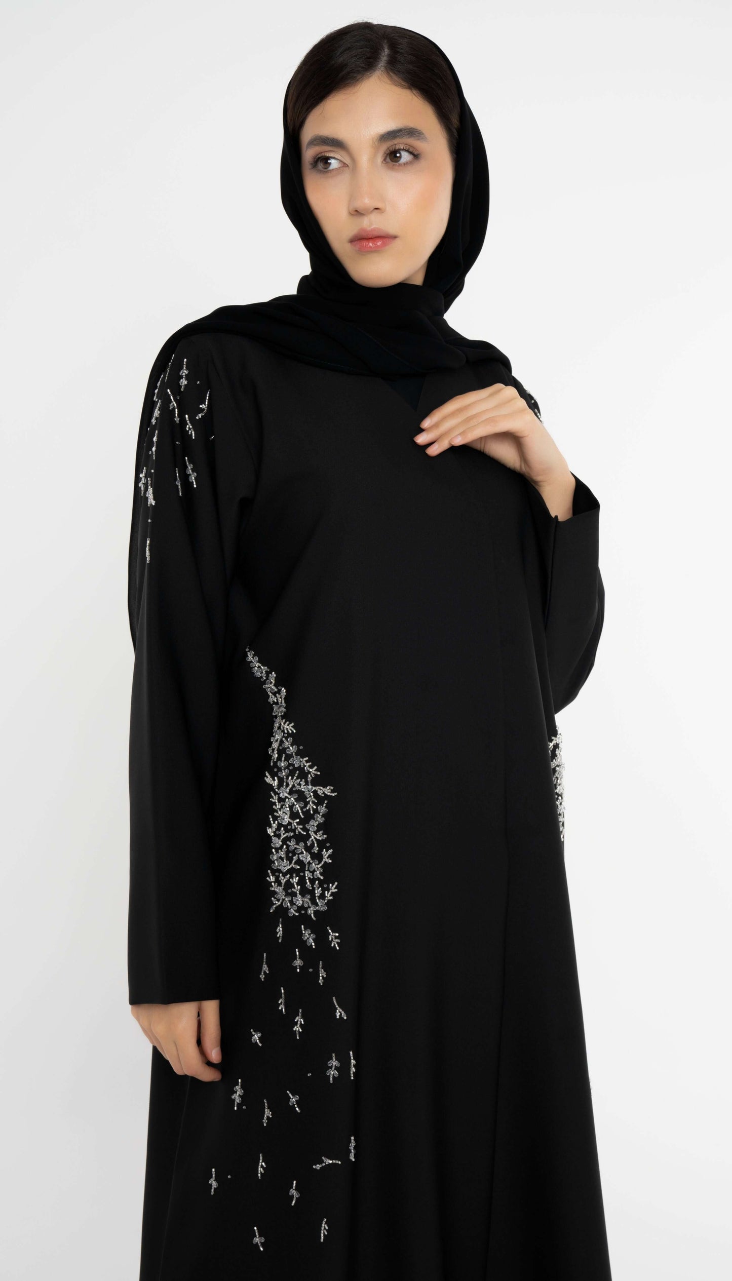 Black Abaya with Embellishments on Sides And Sleeves