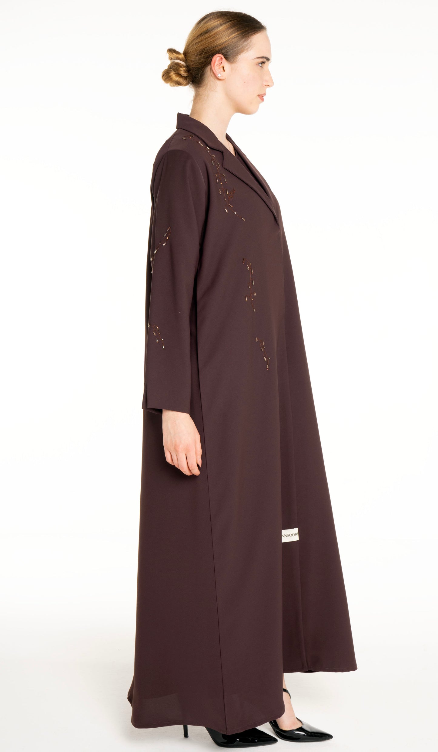 Stylish Collared Abaya With Bead Work Detailing
