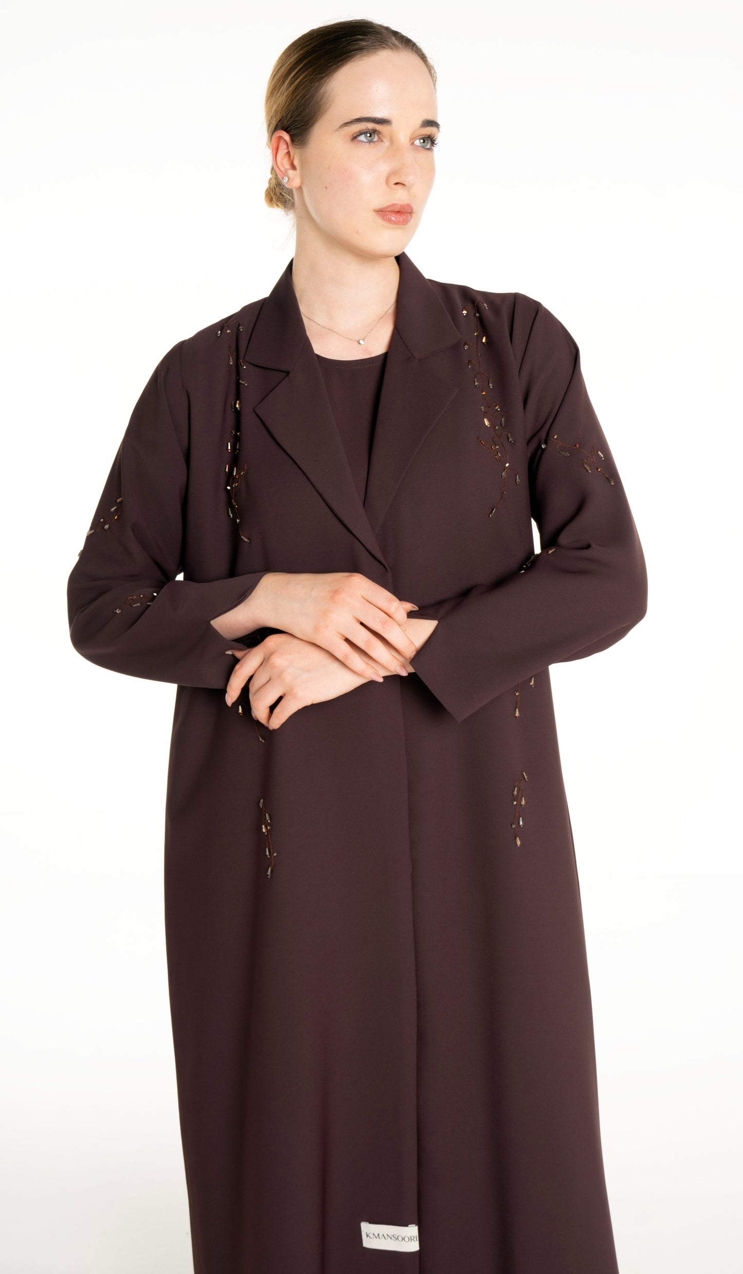 Stylish Collared Abaya With Bead Work Detailing