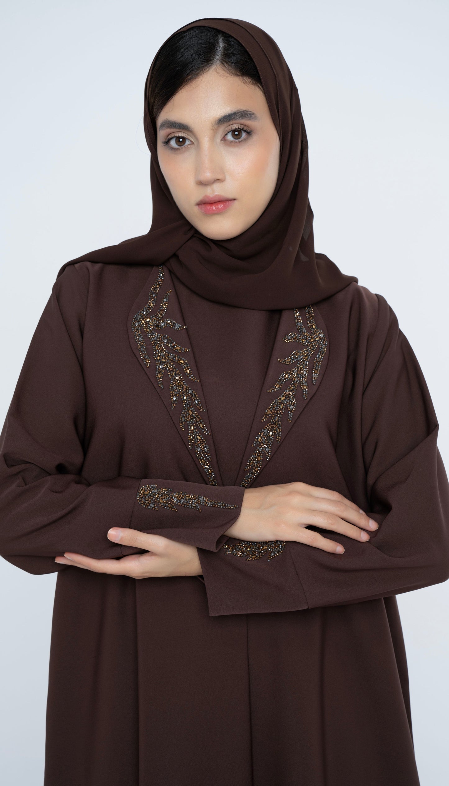 Collar Abaya With Handwork Detailing On Sleeves And Collar