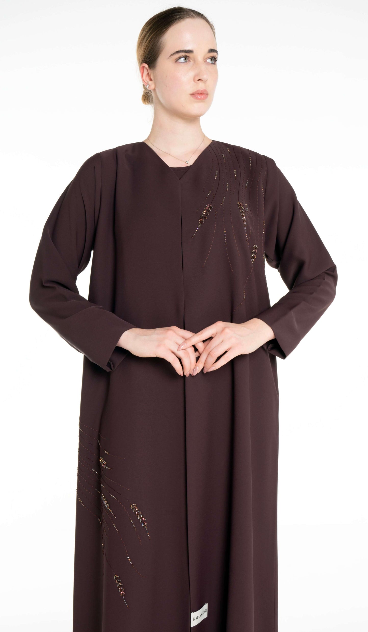 Simple Brown Thread & Bead Embellishment Design