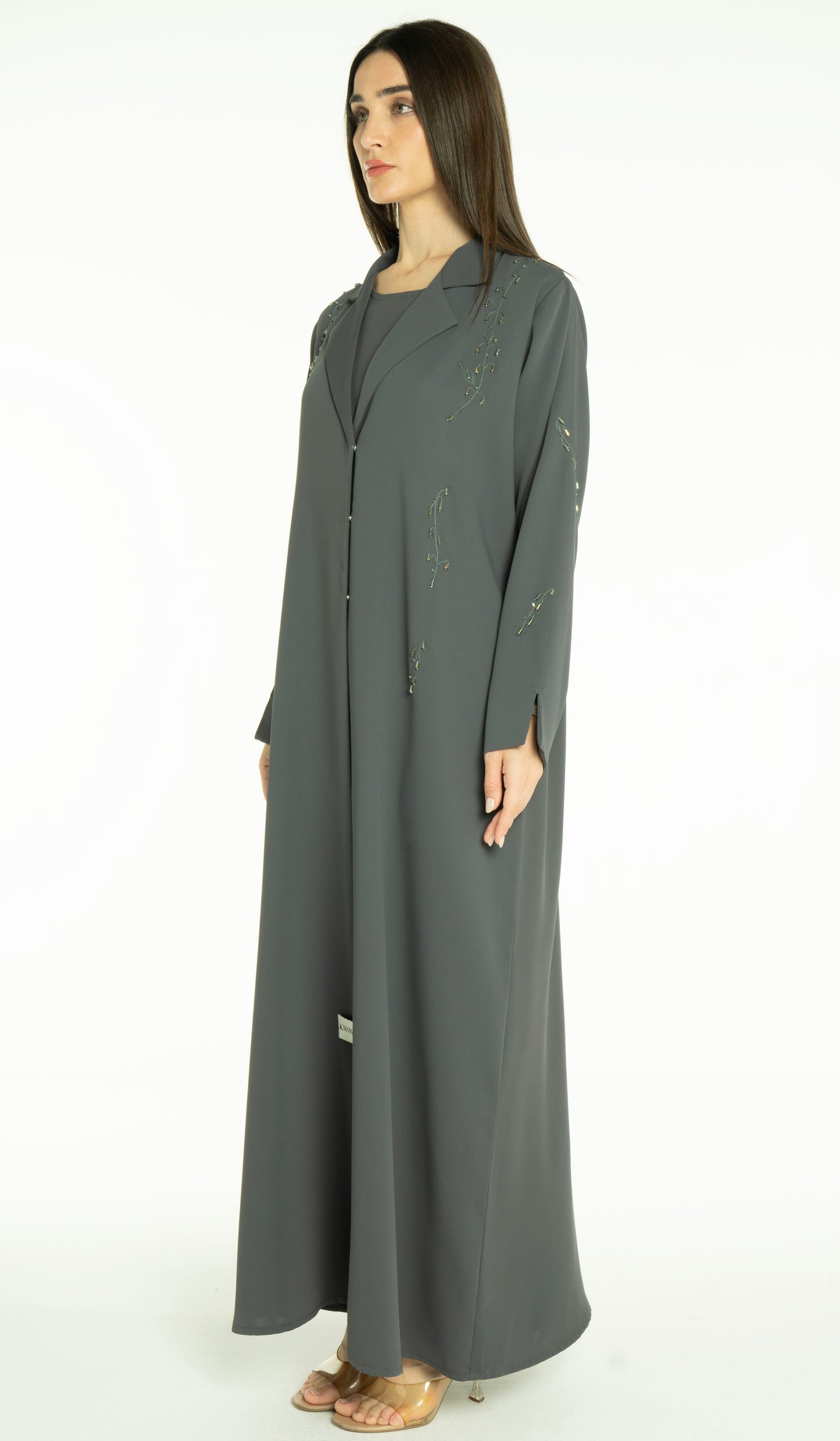 Stylish Collared Abaya With Bead Work Detailing