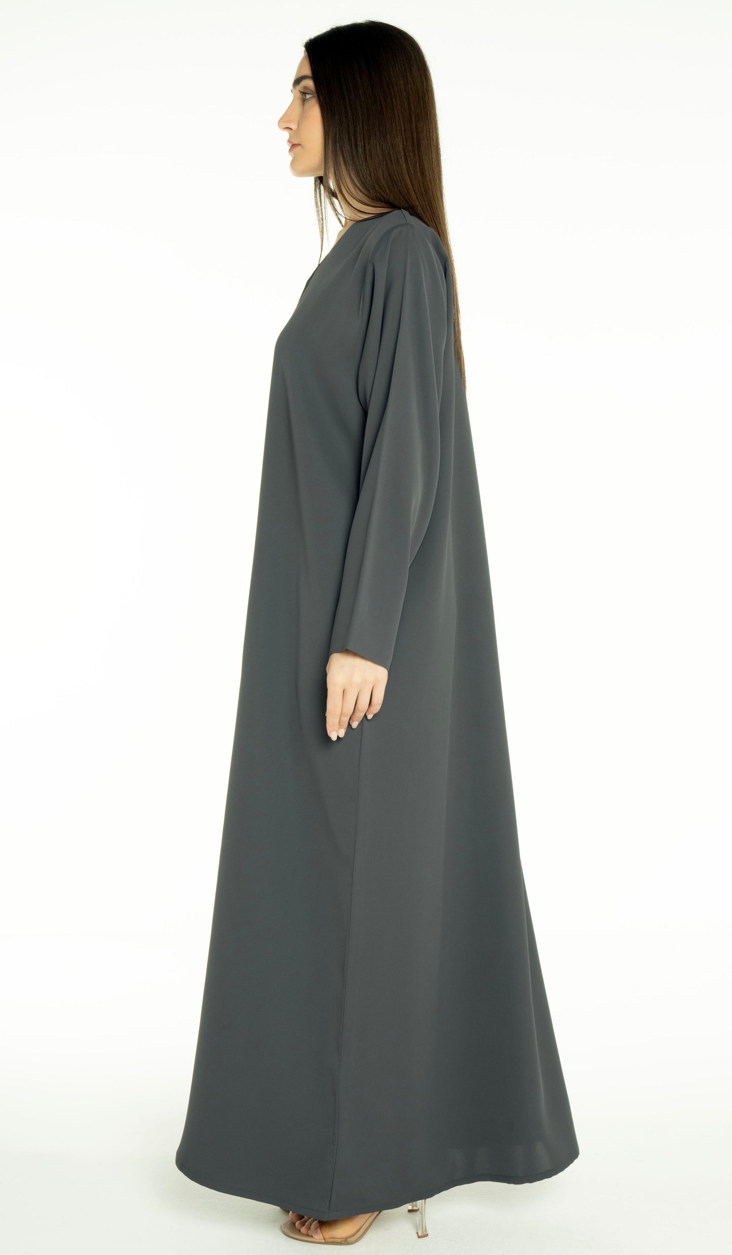 Abaya With Floral Thread & Bead Embroidery On Front Line