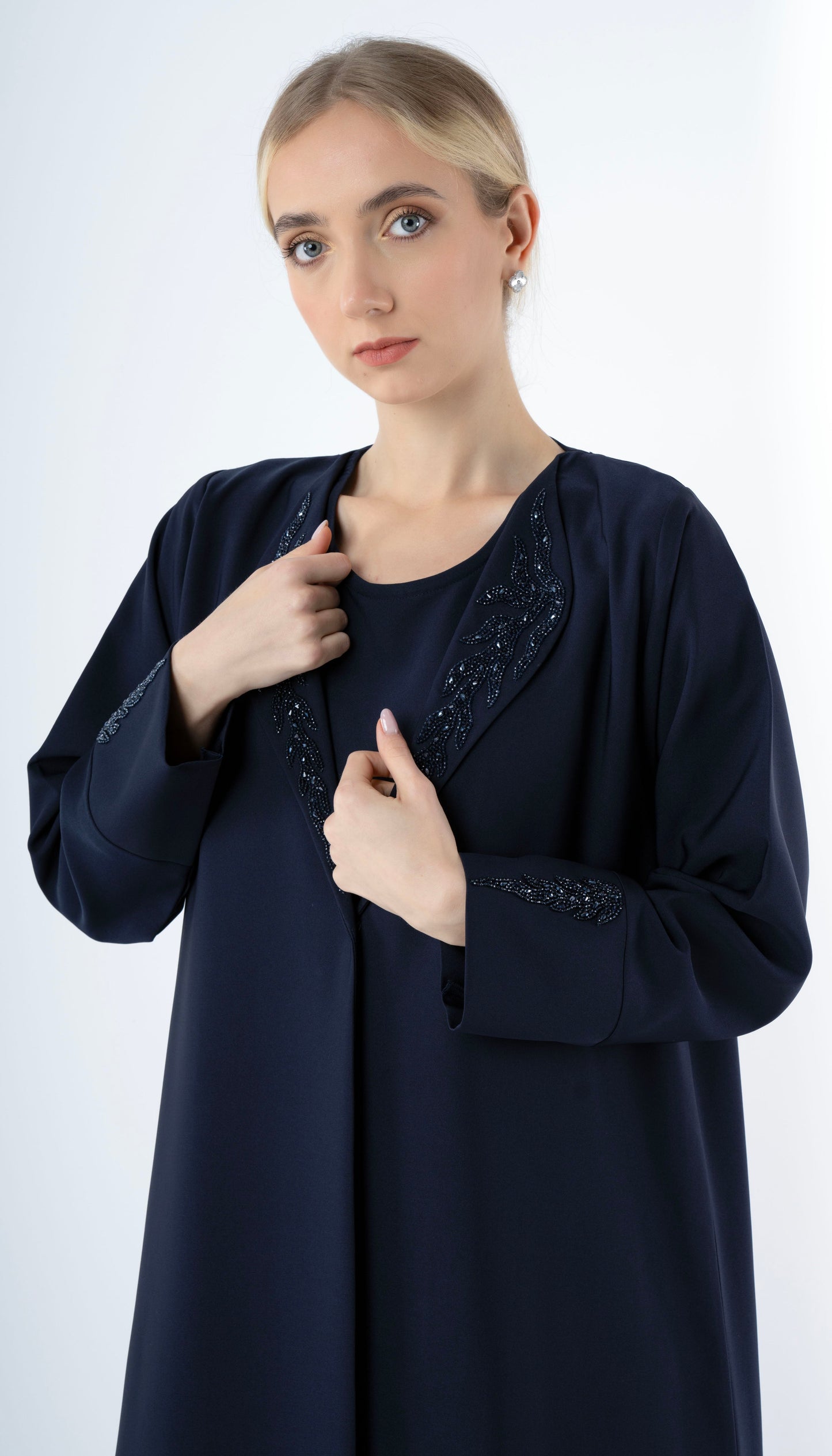 Collar Abaya With Handwork Detailing On Sleeves And Collar